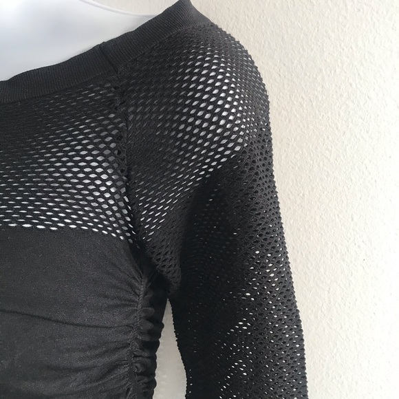 NWOT Black Ruched Netted Long Sleeve Winter Top - Picture 4 of 14